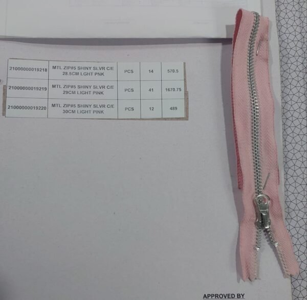 Close End Silver Zip - Pink Tape
